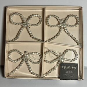 Rachel Zoe Faux Pearl Bow Ornaments 6" Set of 4 Christmas Holiday Glam, New